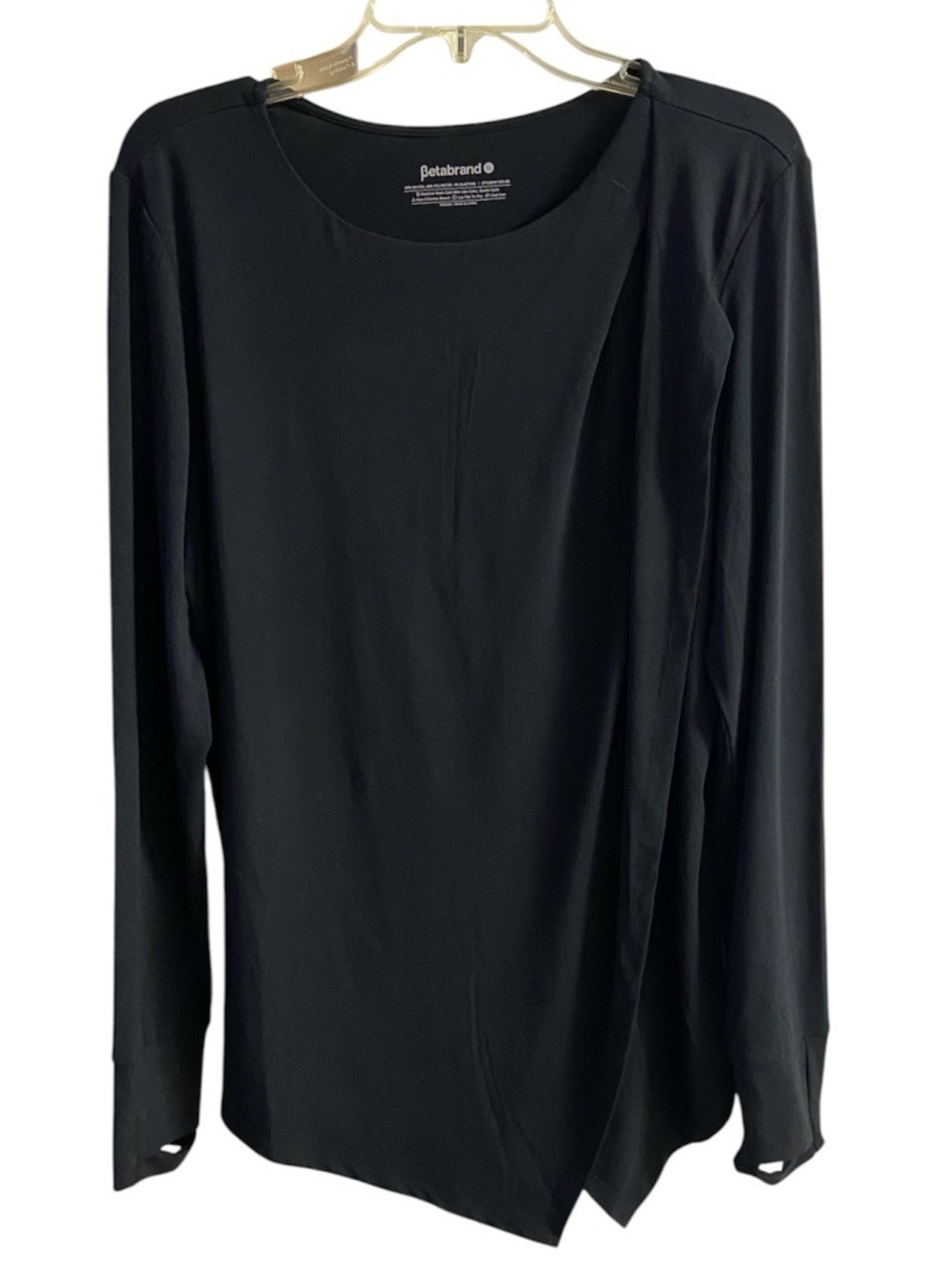 Betabrand Black Long-Sleeve Asymmetric Crew Neck Top XL